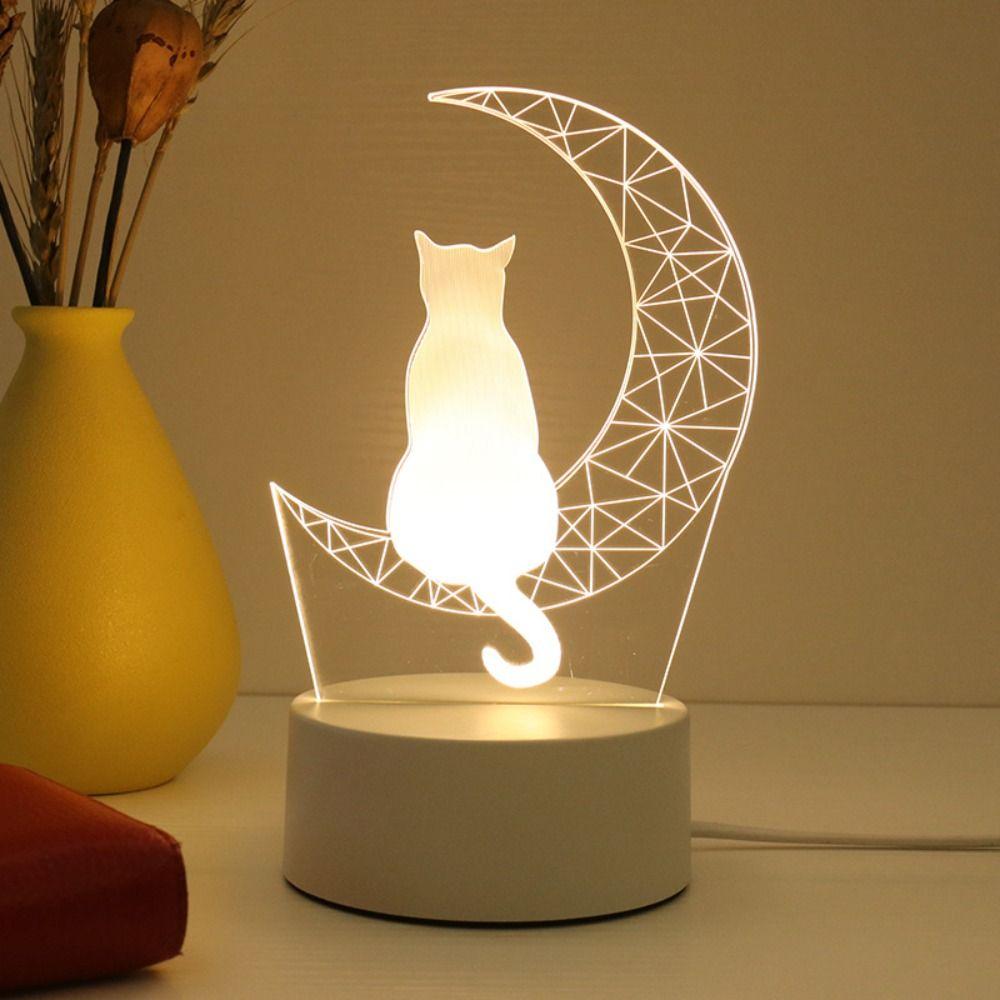 Creative Moon Cat Figure Nightlight Acrylic Table Lamp Sleep Light Sleep Lights  Bedside