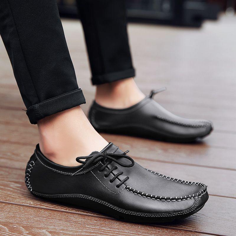 Men's Genuine Leather Driving Loafers - Wide Fit, Autumn/Winter Casual Korean Style