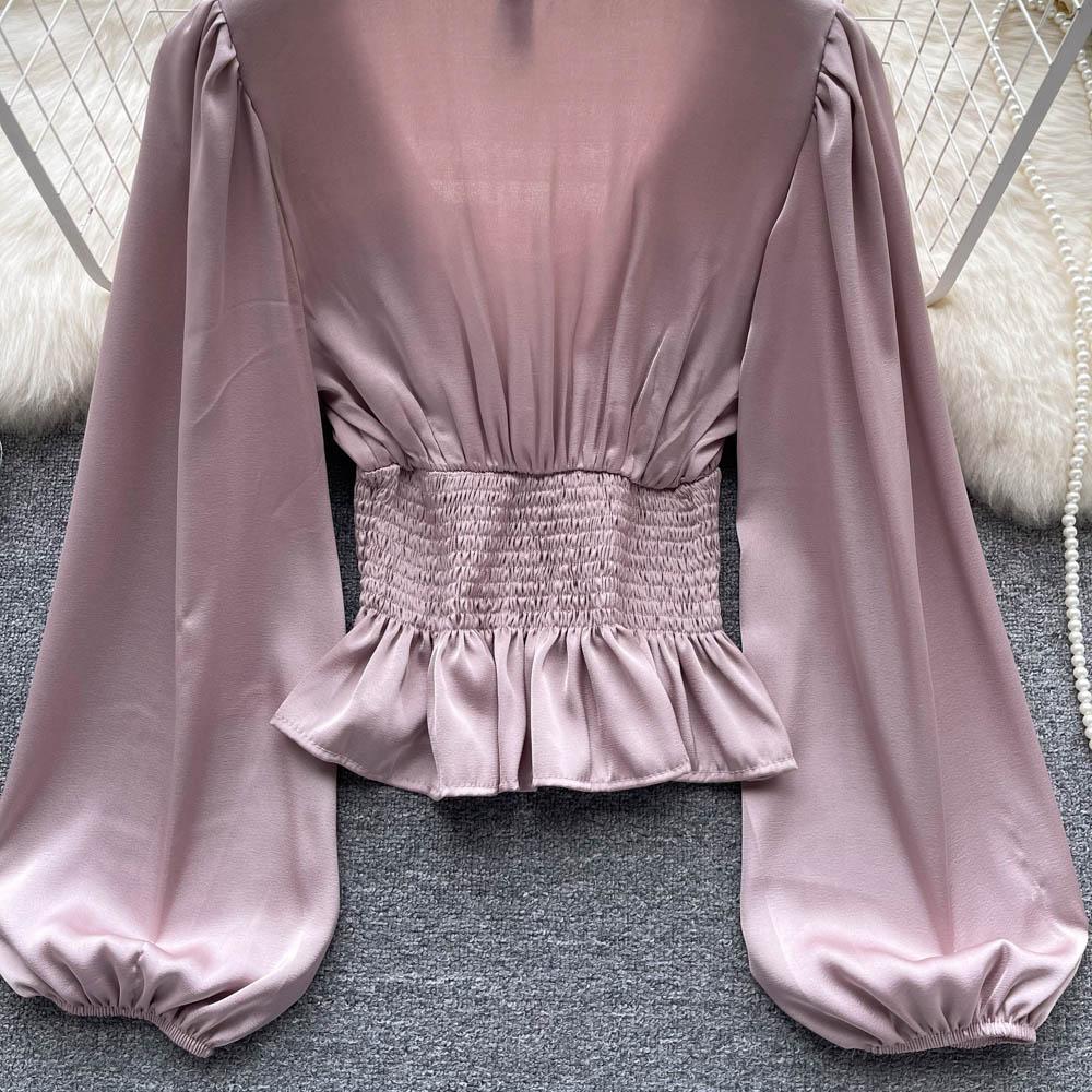 RUGOD Dámská podzimní košile s úzkým pasem a čtvercovým límcem, krásná košile s dlouhým rukávem