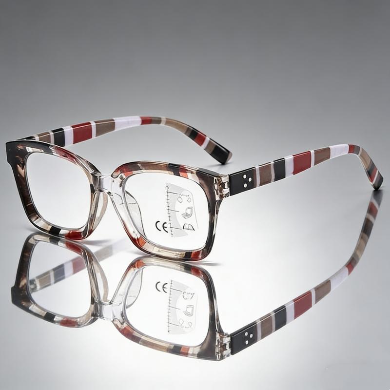 Fashionable Square Multifocal Glasses for Women Men Classic Casual Progressive Eyewear Unisex Trendy Stripe Far Sight Presbyopia