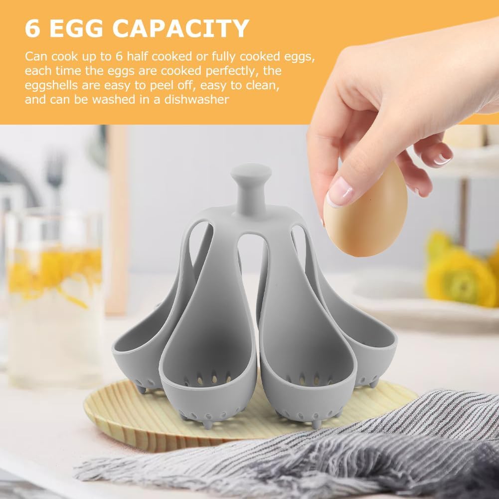 Silicone Egg Boiler Rack Freestanding Egg Boiler Eggs Cooker Hard Boiled Eggs Boilers Eg G Molds for Cooking Holds 6 Eg G Poached (COLOR:grey)