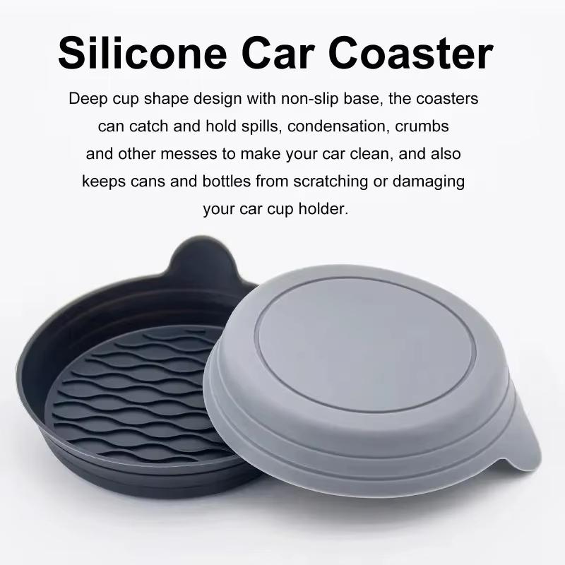 2pcs Automotive Anti Slip Silicone Coasters, Waterproof and Leak Proof, Universal Interior Accessories for Automobiles