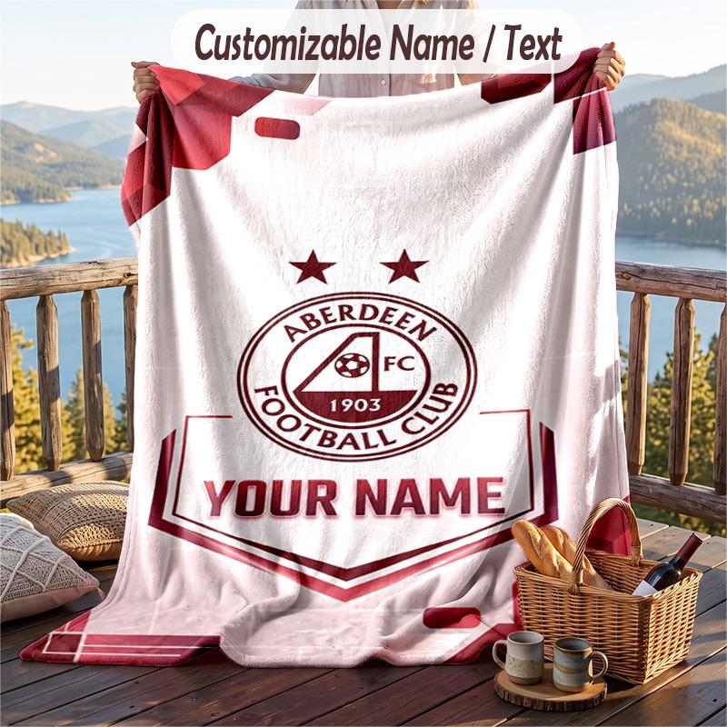 Flannel Blanket Aberdeen FC Print Custom Name Text Soft Throw for Sofa Bed