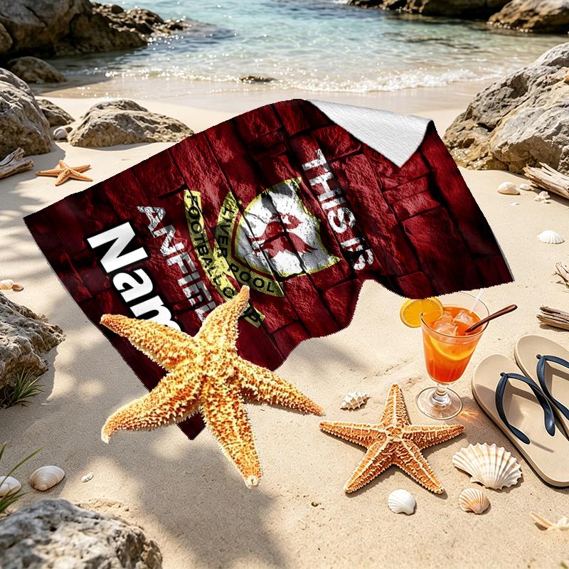 Asciugamano da Spiaggia Personalizzato con Nome Liverpool F.C., per Viaggio Campeggio Festa in Spiaggia Decorazione Casa, Regalo di Compleanno per Famiglia e Amici