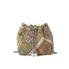 Chic Round Cotton Linen Crossbody Bag With Colorful Stitching And Soft Texture