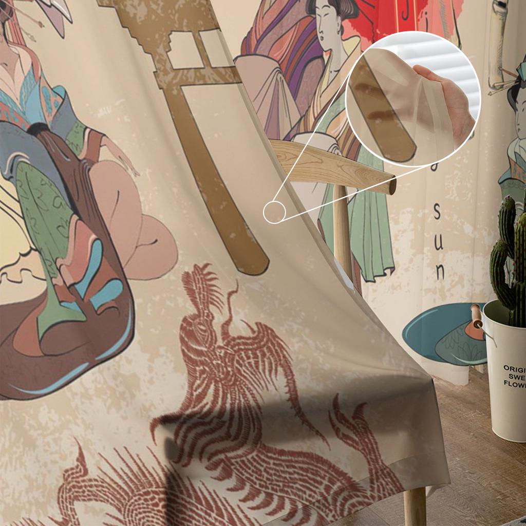Japan Rote Sonne Geisha Frau Drache Bambus Chiffon Gardinen für Wohnzimmer Schlafzimmer Dekor Fenster Voile Tüll Vorhang Vorhänge