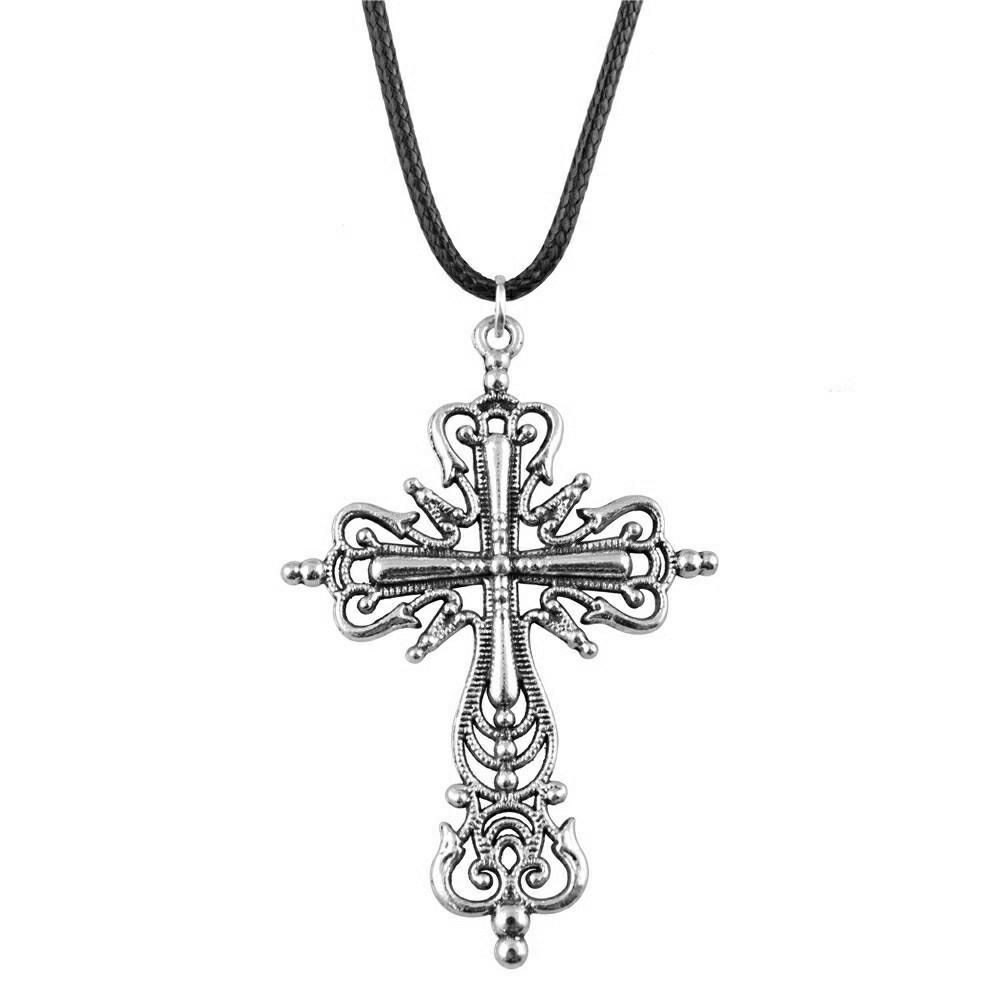 Ankh Cross Pendant Necklace Ancient Egyptian Symbol Gothic Jewelry With 45cm Leather Chain