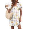 Damen Freizeit Mode Sexy V-Ausschnitt Langarm mit Ärmelabdeckung Gürtel Tasche Osterdruck Kleid