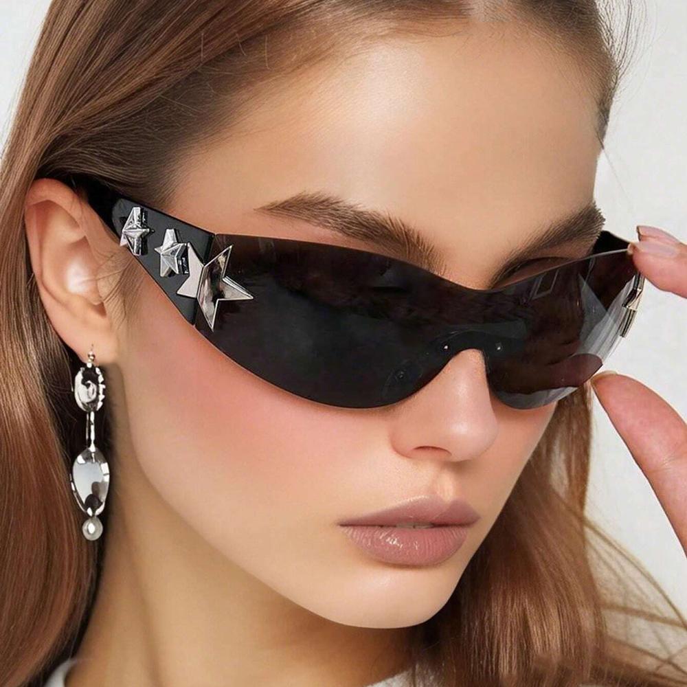 Fashion Y2k Rimless Punk Sunglasses Goggle Women Men One Piece Trendy Star Sun Glasses Bohemian Theme Party Decor Supplies