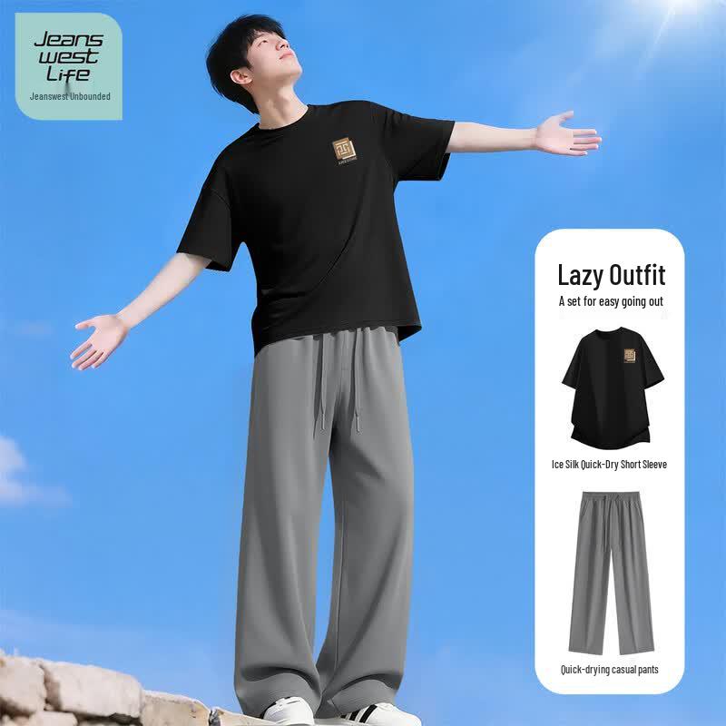 JEANSWEST LIFE Men s Ice Silk Quick-Dry Sportswear Set L