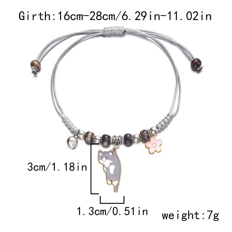 Creative Colorful String Cat Bracelet Woven Glass Handmade Bead Bracelet Hand Rope Jewelry Accessories Cartoon Hand Ring Women