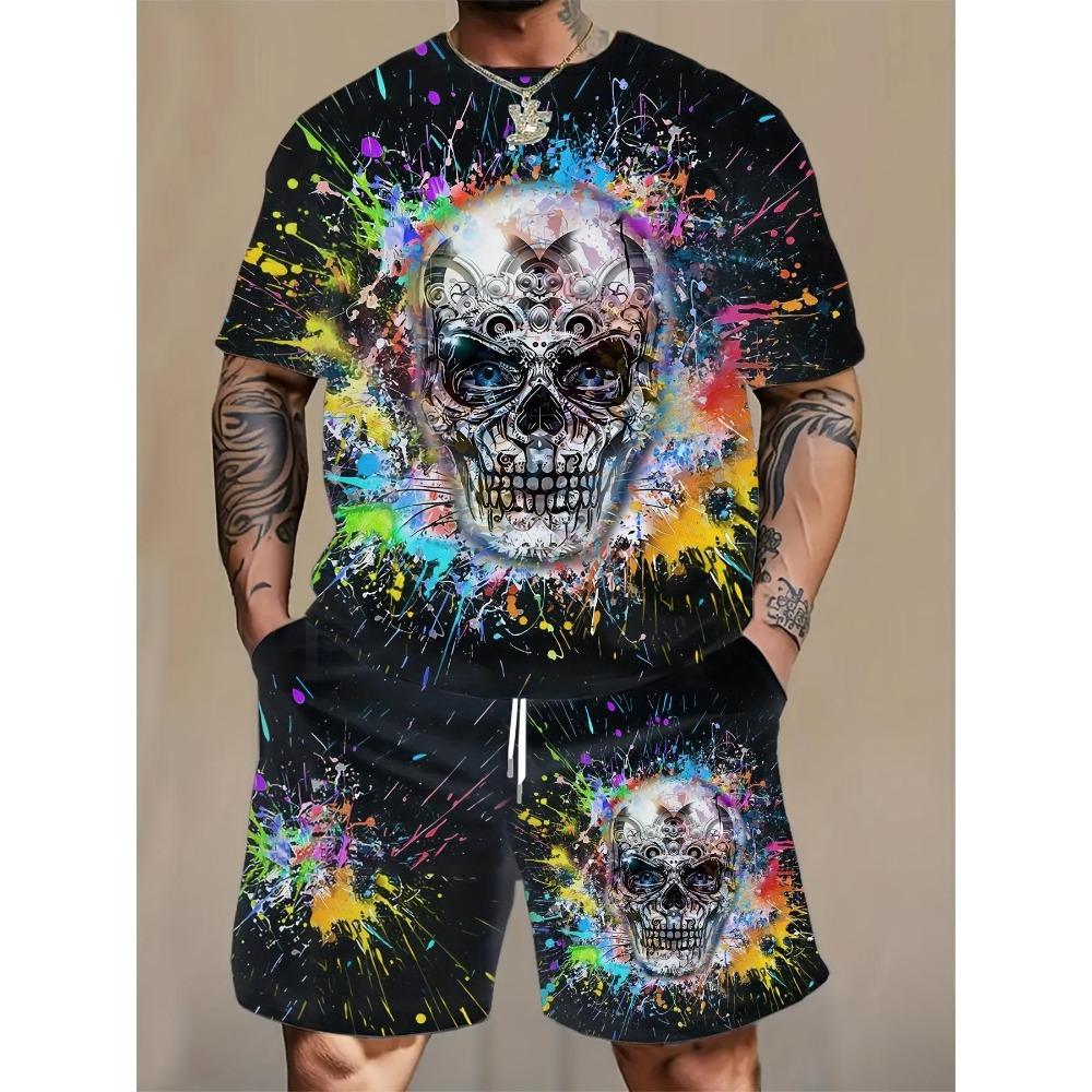Set Estivo Sportivo da Uomo con Maglietta a Maniche Corte e Pantaloncini Taglie Forti T-shirt Pantaloncini Set da 2 Pezzi Ampio Oversize Traspirante Morbido Maniche Corte Abbigliamento Sportivo