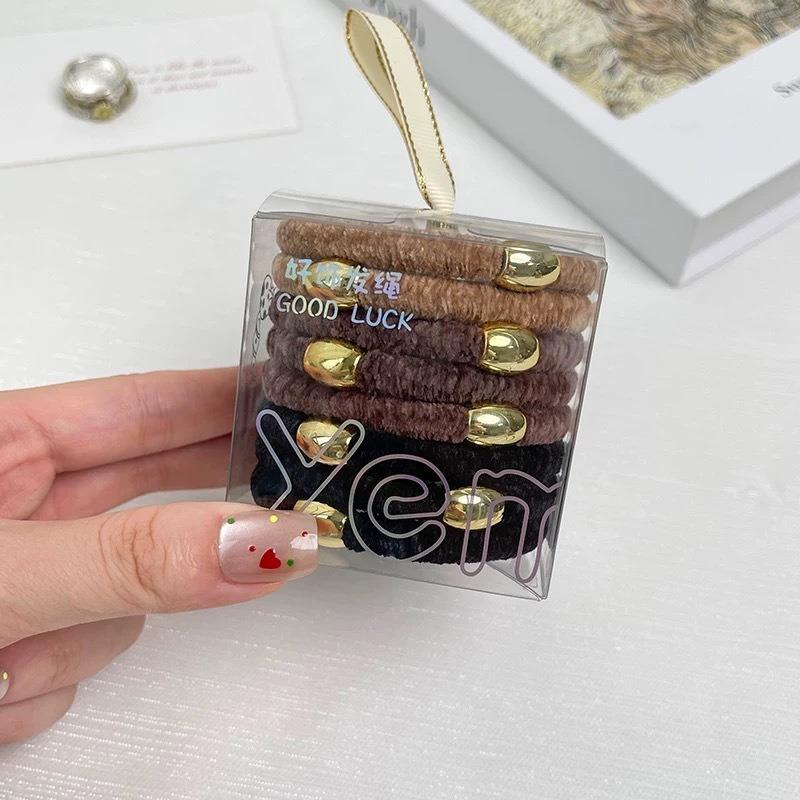 Boxed Fresh and Simple Woven Hair Tie High-elasticity Updo Velvet Hair Band Hair Tie and Hair Accessory