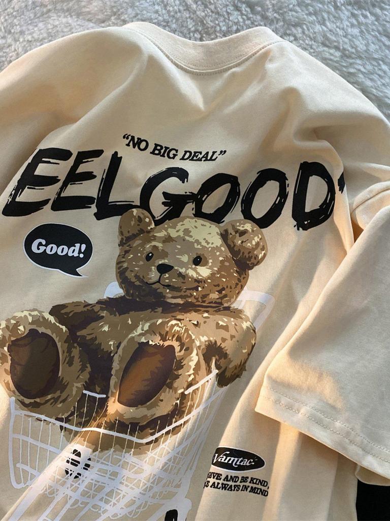 Trendy Unisex Cartoon Bear Graphic Tee for Plus Size - Loose Fit for 240-300 Jin