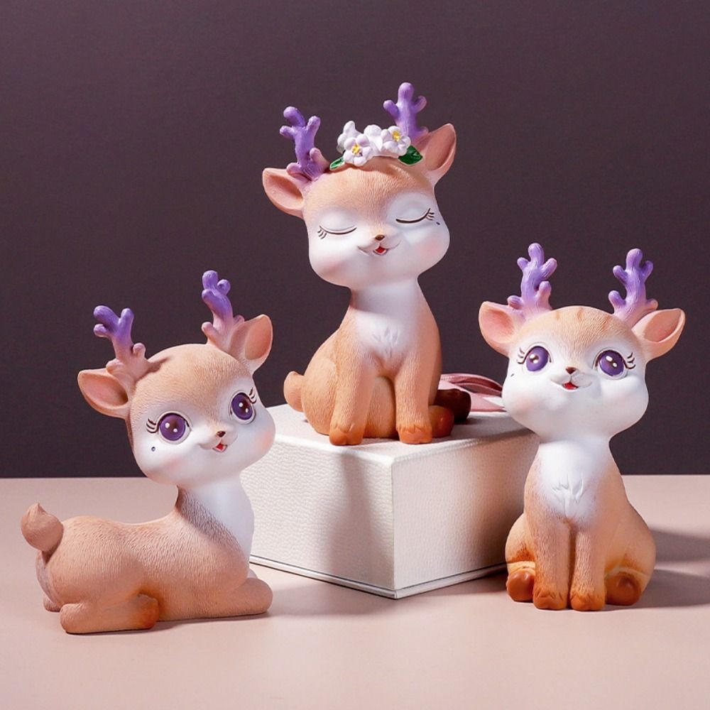 Reindeer Car Decoration Resin Animal Statue Mini Elf Deer Figurine  Home