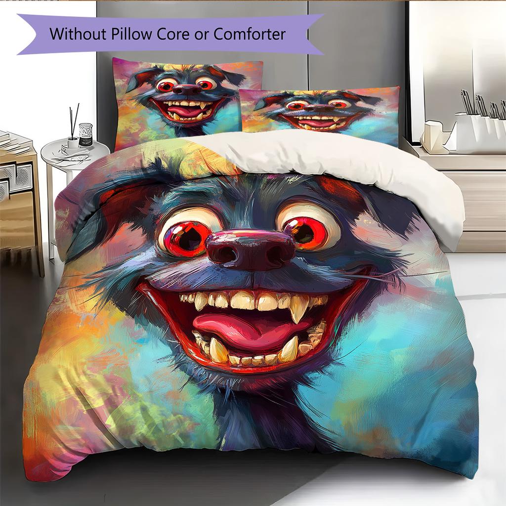 Colorful dog Pattern Bedding Quilt Set Quilt Cover Pillowcase Home Decoration Gift (1 * duvet cover + 2 * pillowcase, without core)