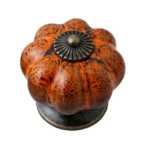 Retro Round Pumpkin Shape Ceramic Drawer Cabinet Wardrobe Door Handle Knob Decor