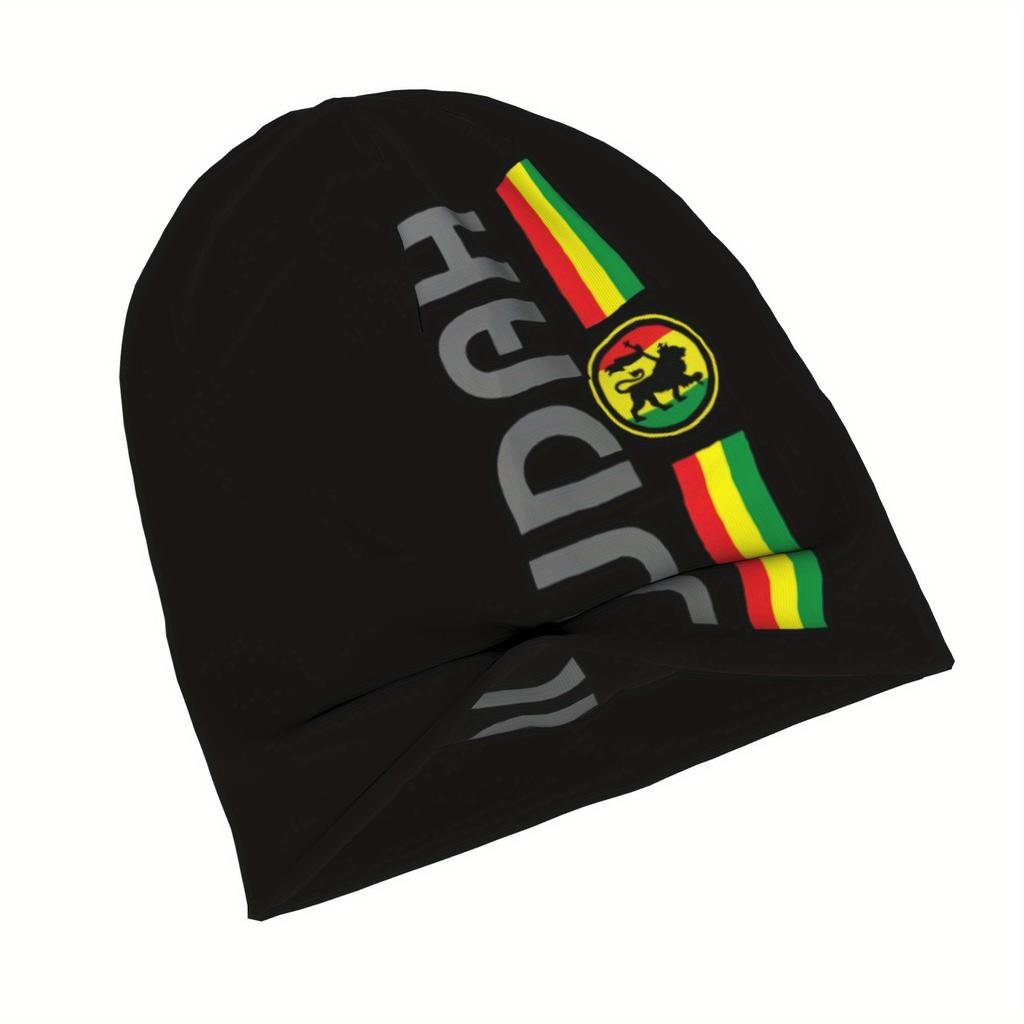 Biihudu Jamaica Lion Skull Beanie Hat - Reggae Dancehall Hip Hop Skullcap With Judah, Green/Yellow/Red Stripe - One Love Cultura