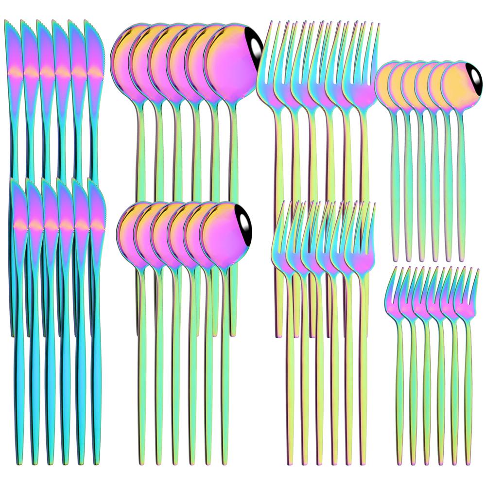 48pcs/Set Gold Cutlery Set Dessert Knife Fork Teaspoon Dinnerware Mirror Stainless Steel Tableware Western Home Kitchen Flatware