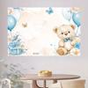 2D Watercolor Teddy Bear Backdrop, Blue Balloon Baby Shower Party Banner