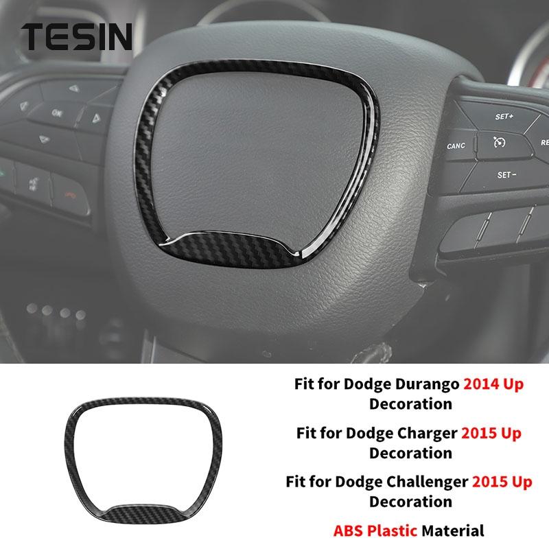 Car Carbon Fiber Grain Central Control Steering Wheel Gear Shift Decoration Cover for Dodge Charger 2015 Up Interior Accessories Steering wheel B