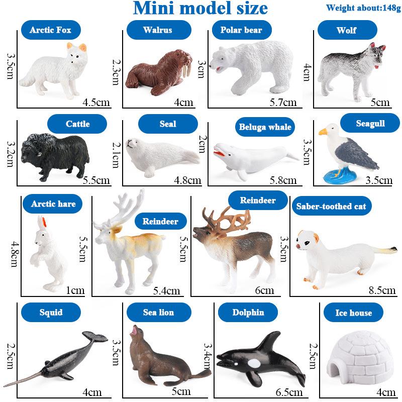 Realistic Polar Animal Toy Set: Polar Bear, Ferret, Reindeer, Seal, Orca, Arctic Hare, Walrus Figurines.