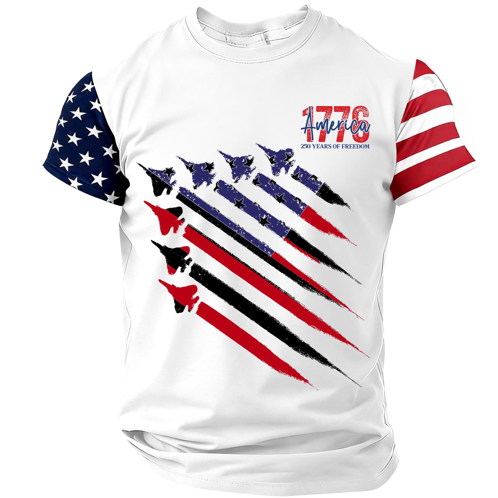 

Men s Short Sleeve Crew Neck T-Shirt with Printed Aircraft and Flag Pattern Casual Loose Fit Comfortable Top XL білий