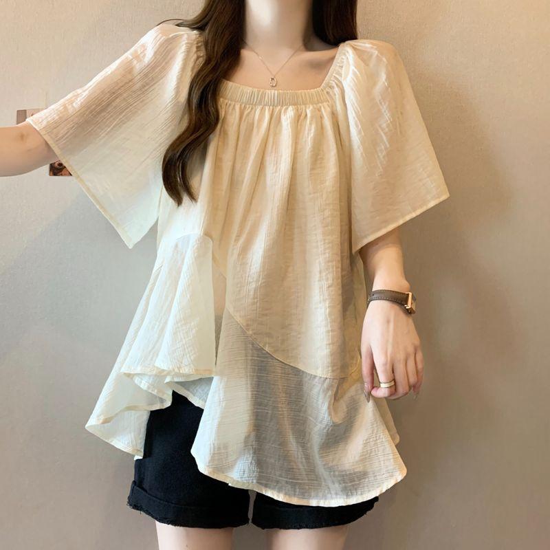 Asymmetrical Super Fairy Loose-Fit Belly-Covering Doll Shirt Short Sleeve