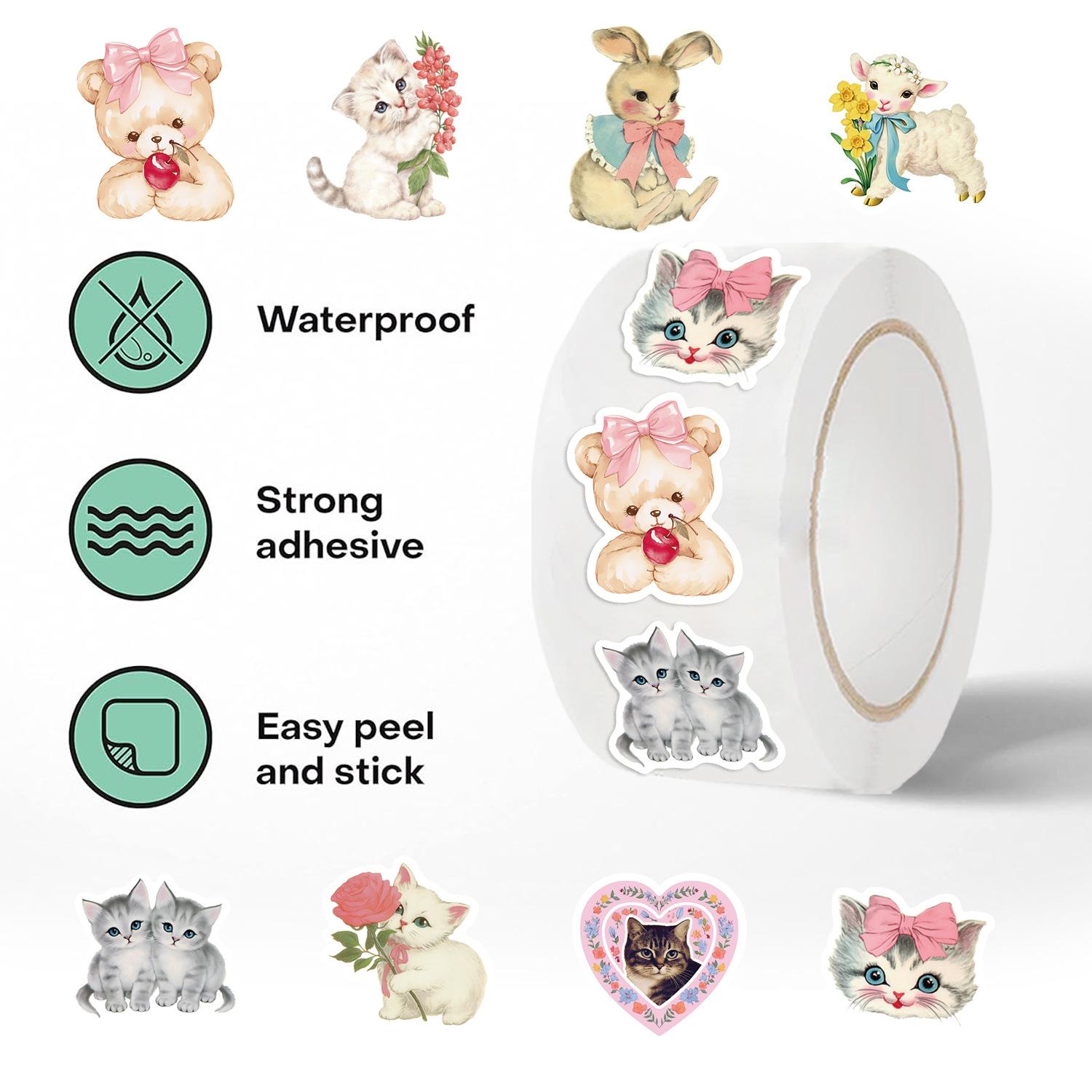 

500 штук/рулон Рулонная наклейка Горячая распродажа Лента Мультяшный медведь Эстетичная наклейка Материал для ручного счета Декоративный рот для конверта