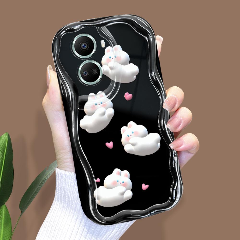

Для Honor 90 Lite P30 Pro Infinix Hot 30 40 40i 40 Pro Smart 8 Pro Vivo V29e V30e Милые кролики Кремовый Текстурный Чехол Волнистый Край Мягкий Силиконовый Чехол Для Телефона Vivo Y91 чёрный