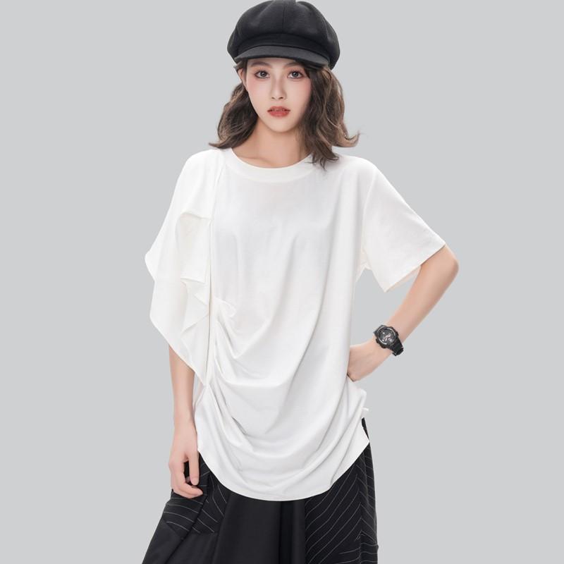 Short Sleeve Oversized Black Patchwork Casual Loose Summer Tee T Shirt Women T-shirt Top
