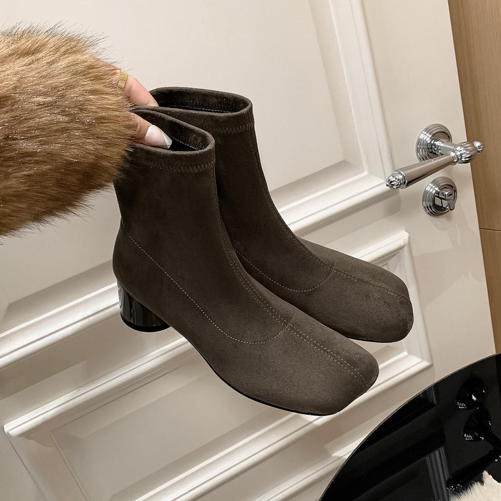 5CM Korean Small Ankle Boots 2025 Autumn and Winter New Suede Elastic Thin Boots Small Short Boots Commuting Versatile Single Boots Women