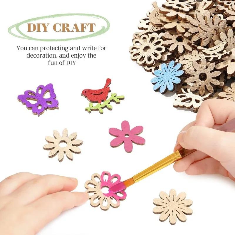 50pcs Wooden Cutouts Table Confetti Rustic Decoration Ornaments Wood Bird Butterfly Flower Slices Wooden Embellishments