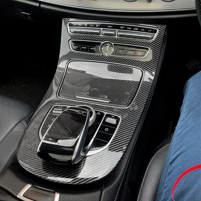 Car Accessories Carbon Fiber Texture Interior Console Gear Panel Cover Trim Sticker For Mercedes Benz E-Class W213 2016 2017
