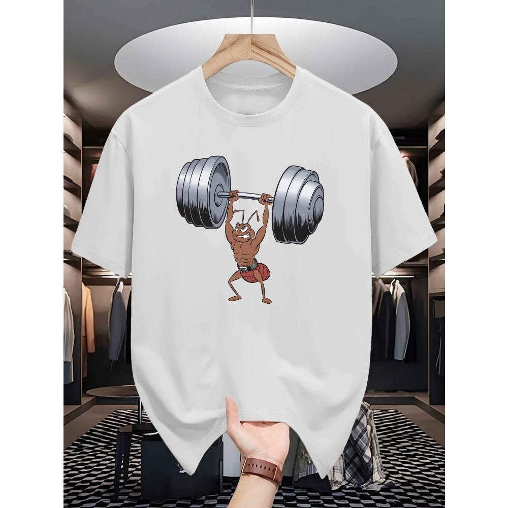 Men's Summer Cotton Fashion Creative Weightlifting Pattern Printed Sports Loose Round Neck Short Sleeve T-shirt