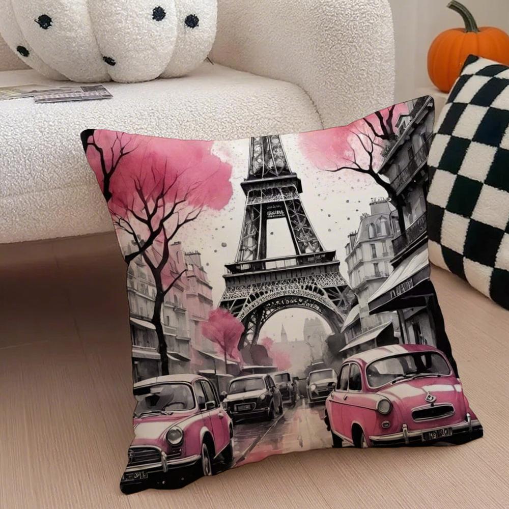 Classic France Eiffel Tower Cushion Cover Throw Pillow Cover Hidden Button Durable Polyester Chair Cushion