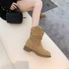 Women's new spring autumn style rough heel retro short boots height increasing simple comfortable versatile daily casual boots