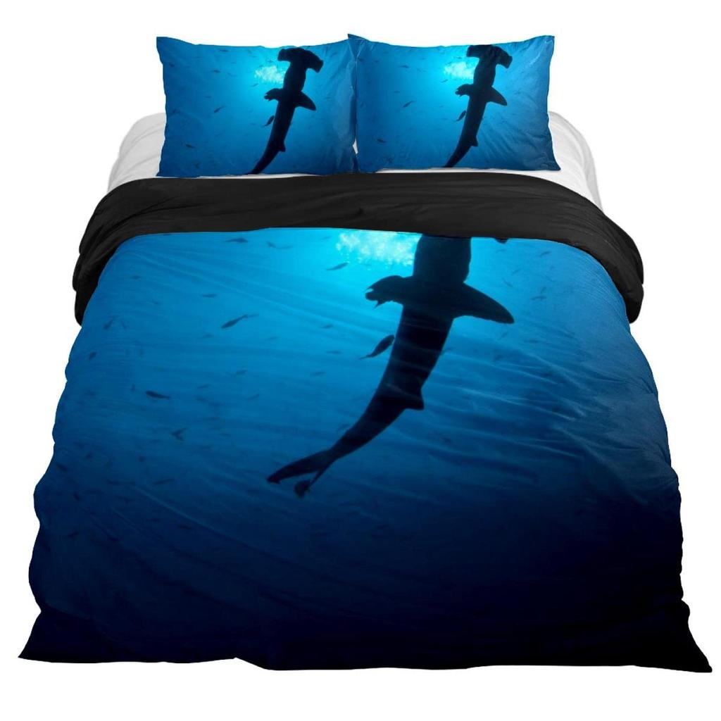Deep Sea Shark Duvet Cover Set Black Shark Bedding Sets Underwater World Ocean Life Comforter Cover Set For Boys Men Queen Size