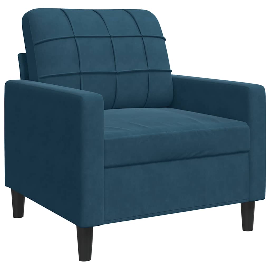 3-teiliges Sofaset mit Kissen Blaues Samt