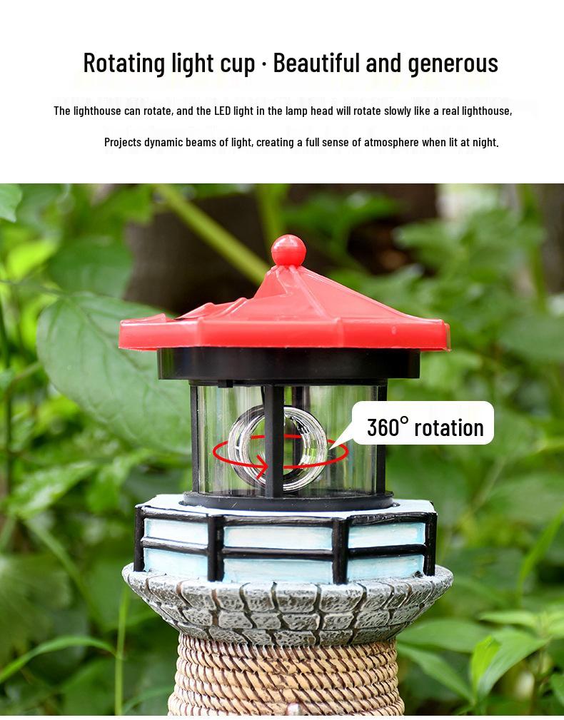Solar Rotating Lighthouse Resin Decor for Outdoor Landscape and Garden