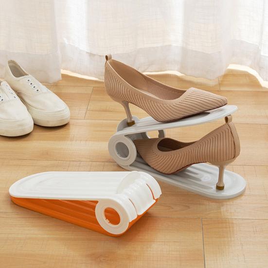 2Pcs Shoe Rack Double Layer Shoe Storage Shelf Save Space Adjustable Height Non-Slip Shoe Organizer Home Supply