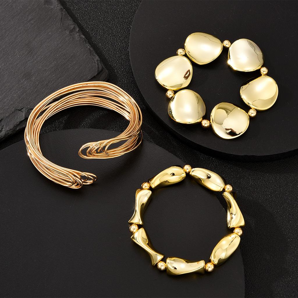 New 3Pcs Geometric Exaggerated Cuff Wide Bangles For Women Vintage CCB Punk Gold Color Chunky Open Bracelet Set Hip Hop Jewelry