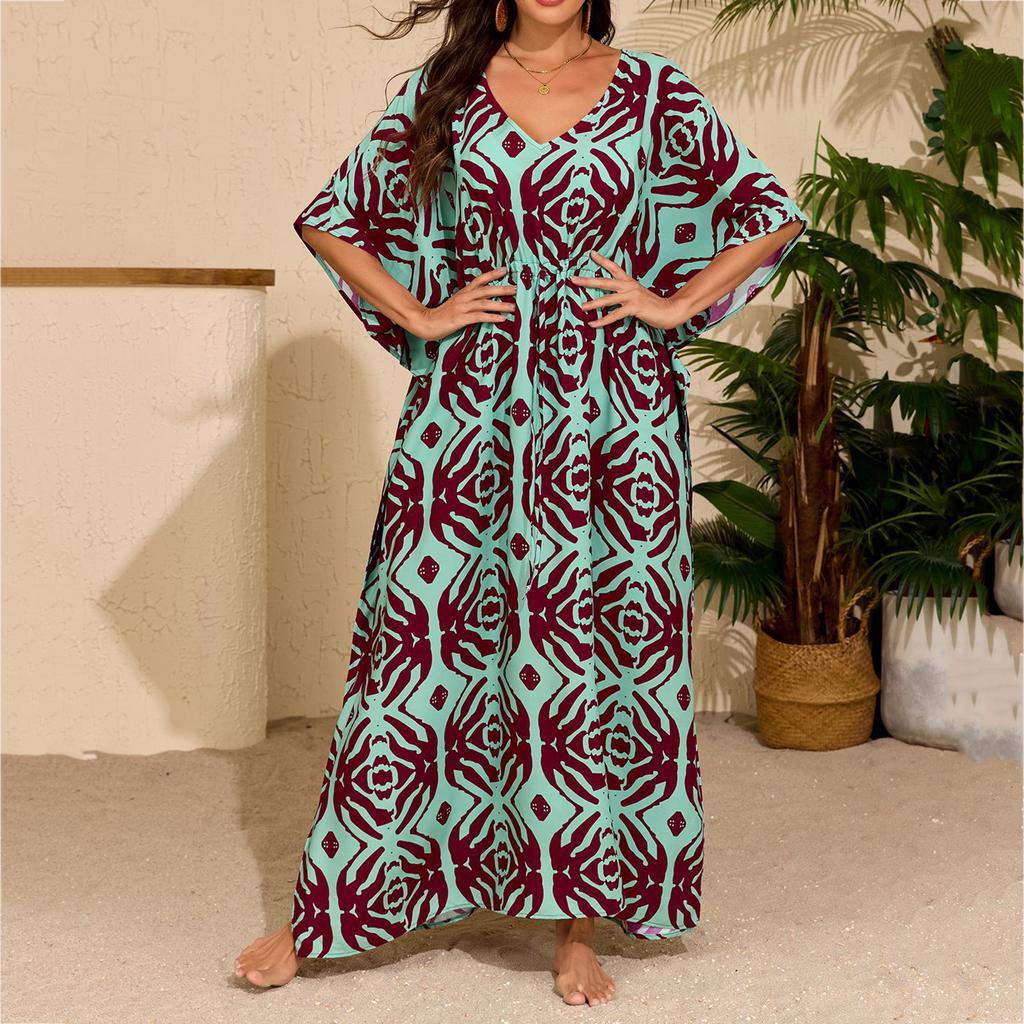 Women's Summer Casual, Comfortable, Loose-Fitting Drawstring Beach Cover-Up And Vacation Dress