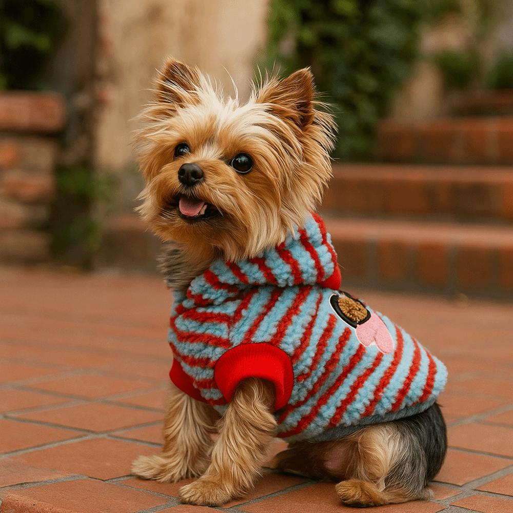 Warm Striped Dog Hoodie Cartoon Pattern Dog Base Coat Winter Dog Clothes  for Autumn Winter