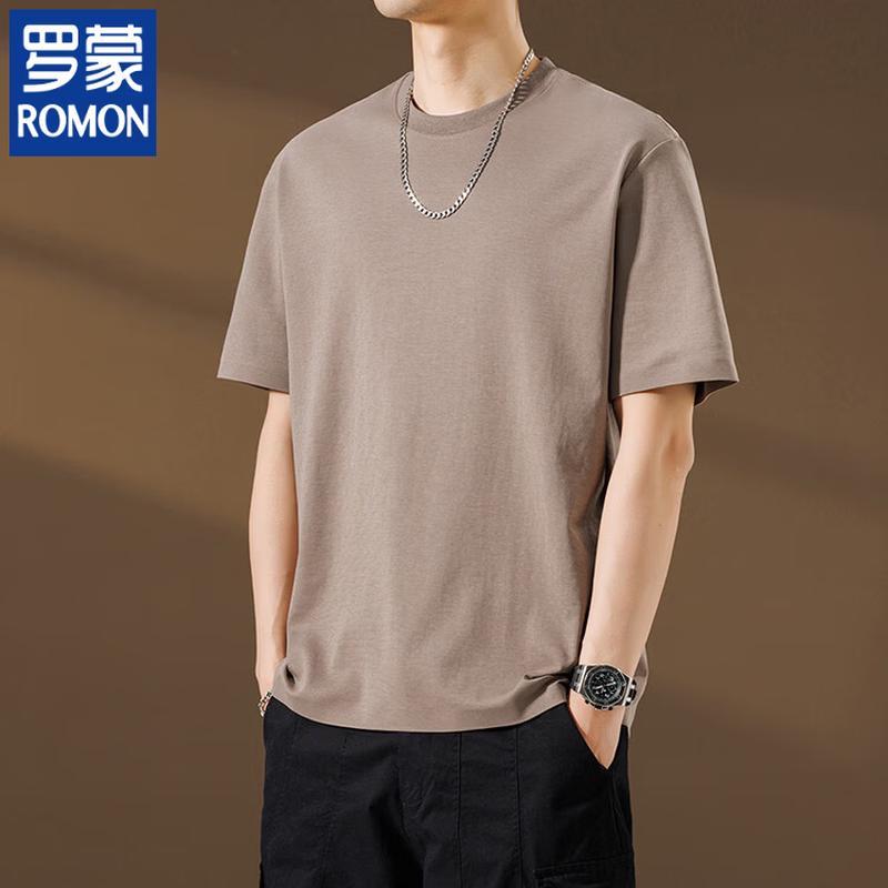 ROMON Men's Trendy Loose Fit Cotton Blend Short Sleeve T-Shirt