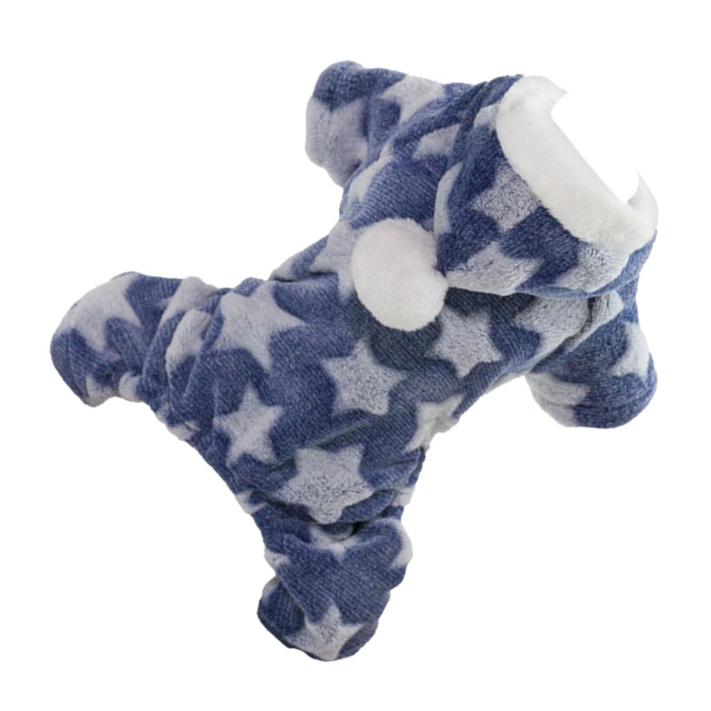 Dog Fleece Clothes Star Pattern 4 Legs Coral Fleece Puppy Hoodie for Autumn Winter Blue M