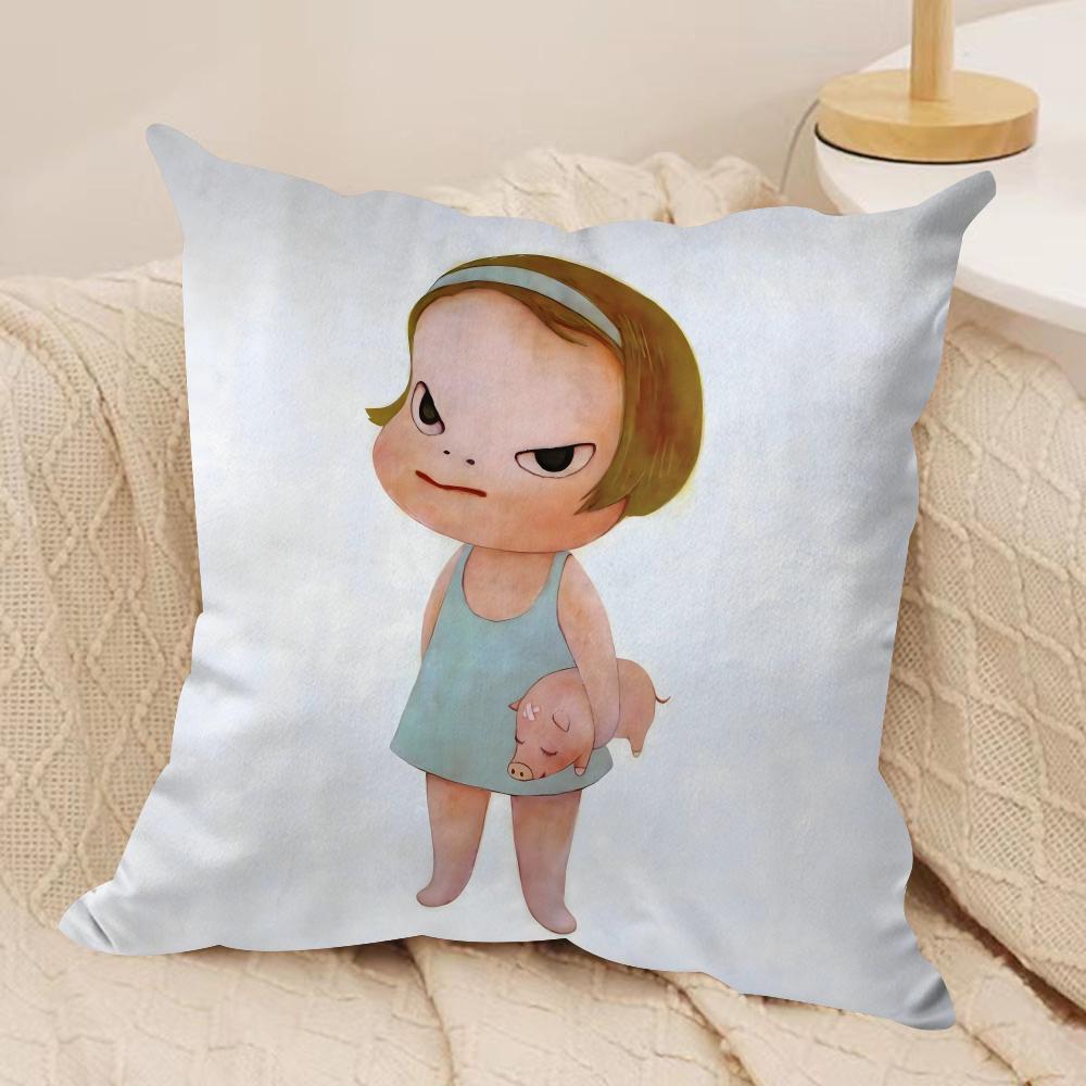 YYoshitomo Nara DDoll Cushion Cover Soft Plush Fabric DoubleSided Printed Sofa Cushion Cover for All Seasons Home Decor Gift 30x30cm