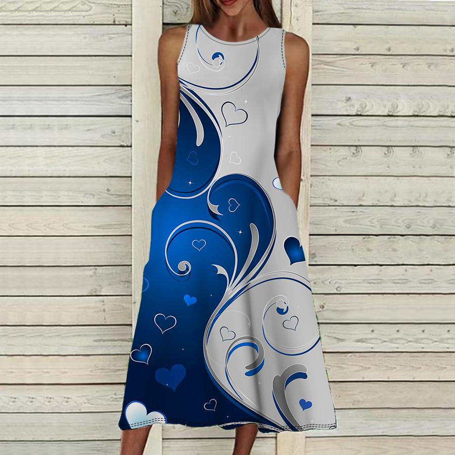 Летнее модное сексуальное платье без рукавов, мягкое повседневное платье с 3D рисунком любви, платье на бретельках без рукавов, летнее платье на подтяжках XS синий