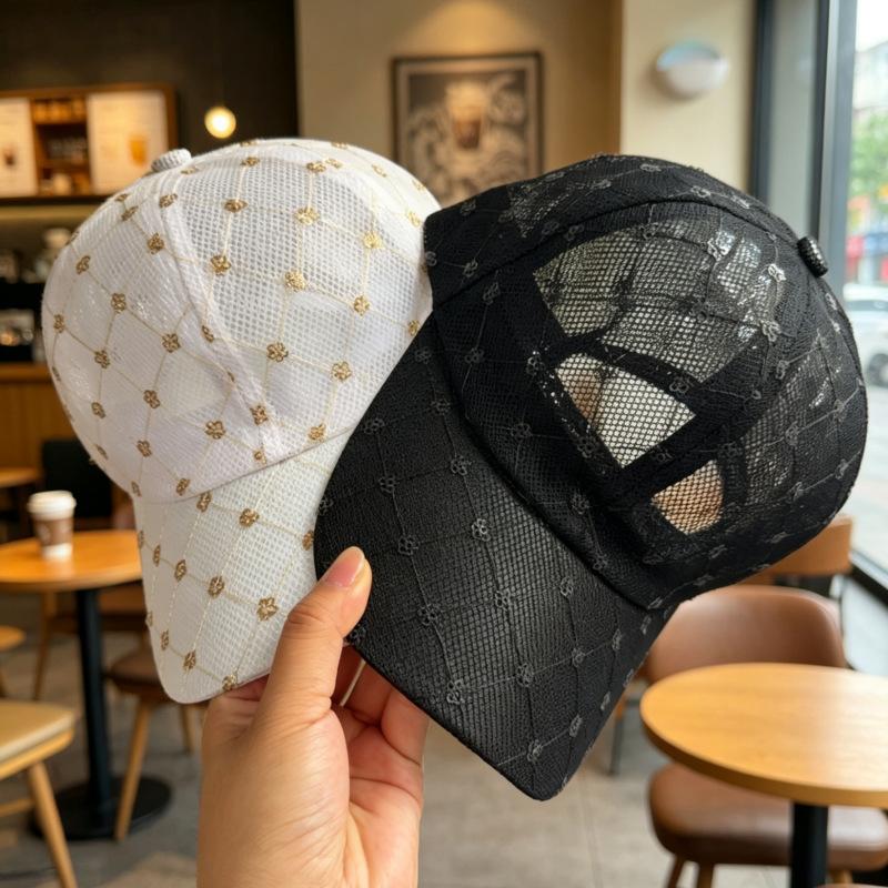 Light luxury rhombus embroidered mesh baseball cap breathable sun protection versatile face small cap women's summer thin sun protection