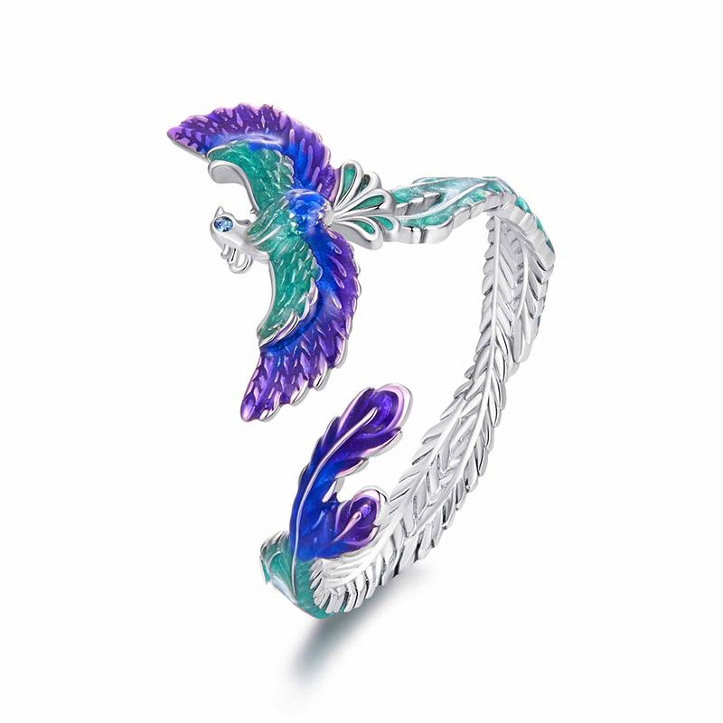 WOSTU 925 Sterling Silver Unique Phoenix Open Ring For Women Original Luxury Animal Justable Rings Xmas New Year Jewelry Gift
